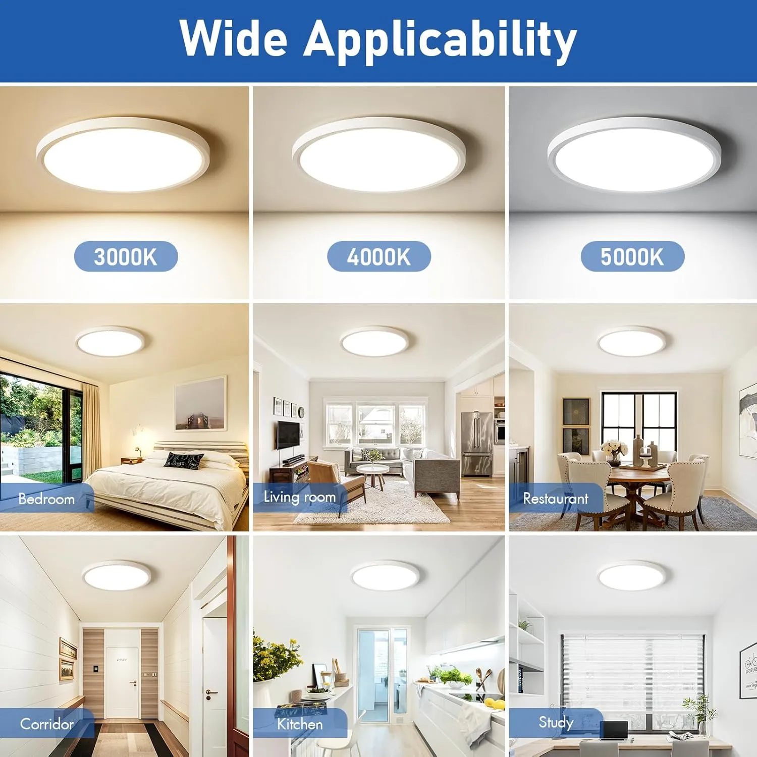 12'' 6-Pack Ultra-Thin Dimmable LED Flush Mount Ceiling Light - 3000K/4000K/5000K, 24W 2400LM, Modern LED Fixtures for Bedroom, Hallway, Closets, Attic, 240W Equiv., White