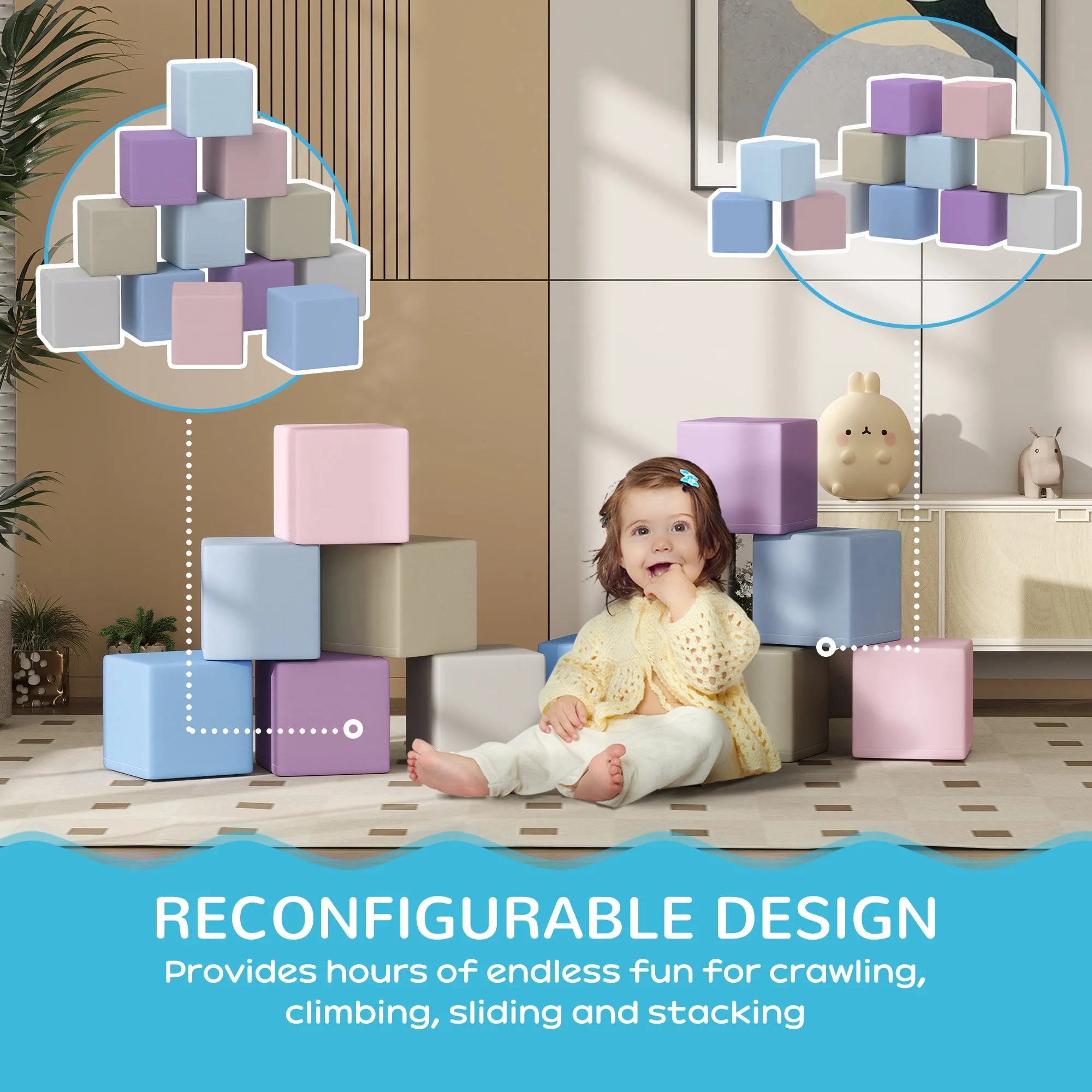 12 Piece Soft Play Blocks Soft Foam Toy Building And Stacking Blocks - Multicolours