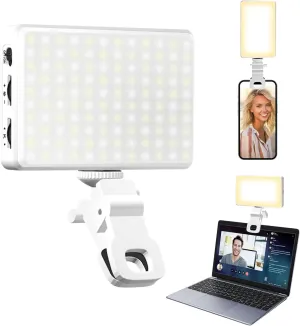 120 LED Selfie Light for iPhone/Phone/Camera/Laptop/iPad, 5000Mah Rechargeable Clip Phone Light, Adjusted 3 Lights Modes for Makeup, TikTok, Live Stream, Vlog(White)