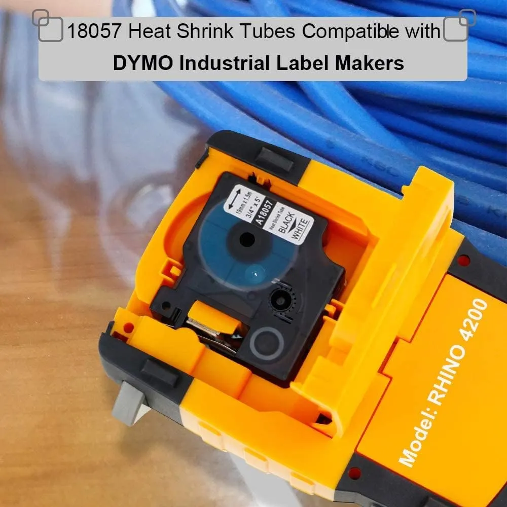 18057 a18057 Heat Shrink Tubes Replacement for DYMO 18057 3/4" 19mm Black on White Heat Shrink Tubes 10-Pack for Cable Wire Compatible with DYMO Rhino Industrial Label Maker 4200 5200 5000 6000