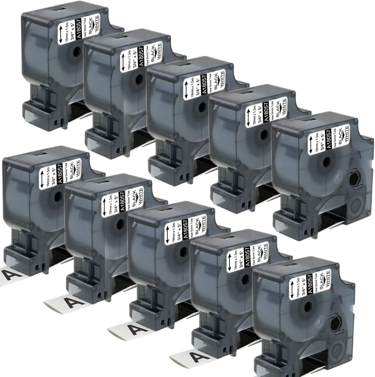 18057 a18057 Heat Shrink Tubes Replacement for DYMO 18057 3/4" 19mm Black on White Heat Shrink Tubes 10-Pack for Cable Wire Compatible with DYMO Rhino Industrial Label Maker 4200 5200 5000 6000