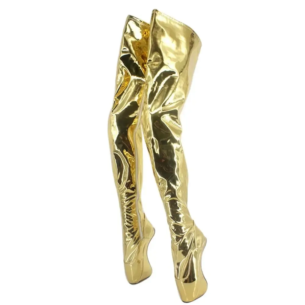 18cm Super High Hoof Heel Ballet Boots Over-the-knee Pu Leather Thigh High Boots