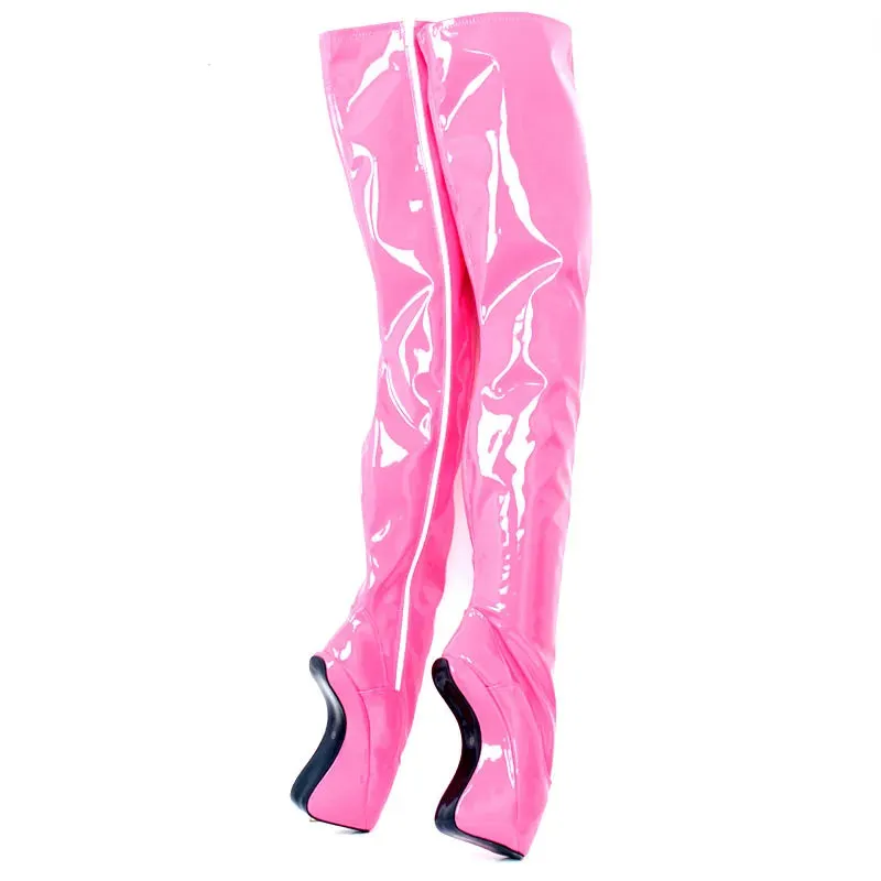 18cm Super High Hoof Heel Ballet Boots Over-the-knee Pu Leather Thigh High Boots
