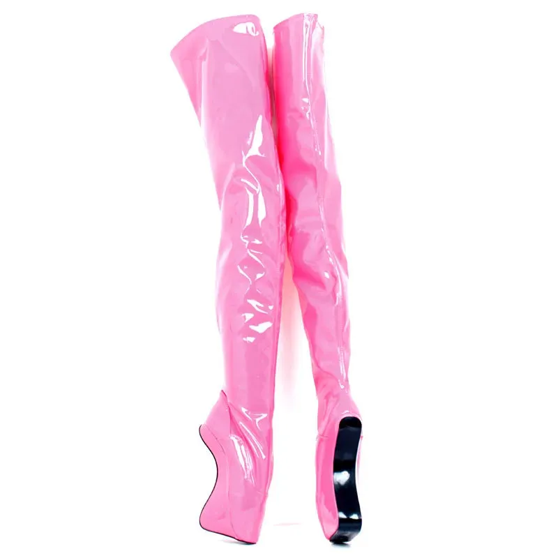 18cm Super High Hoof Heel Ballet Boots Over-the-knee Pu Leather Thigh High Boots