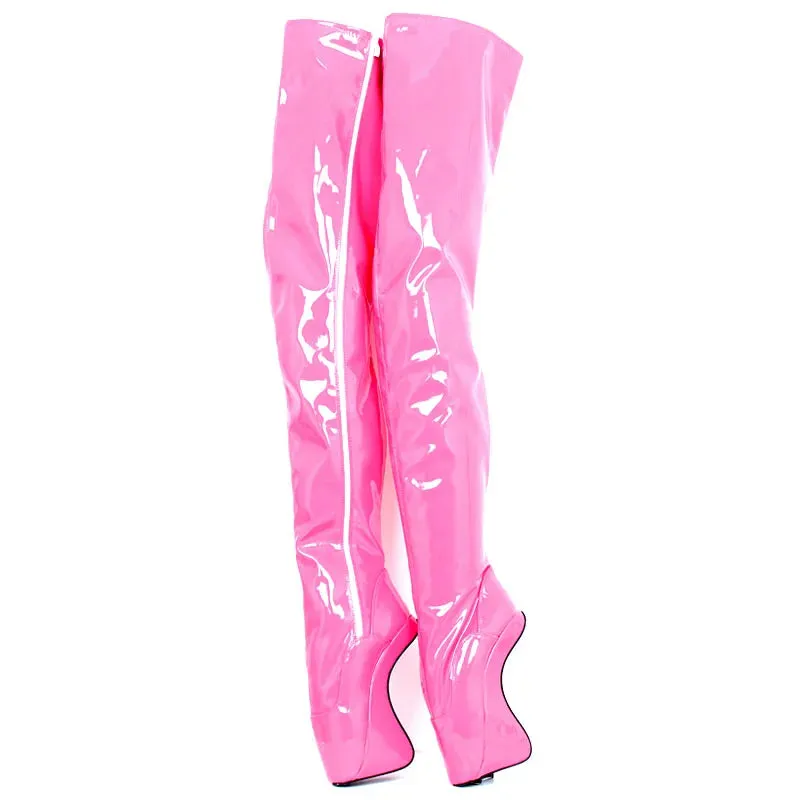 18cm Super High Hoof Heel Ballet Boots Over-the-knee Pu Leather Thigh High Boots