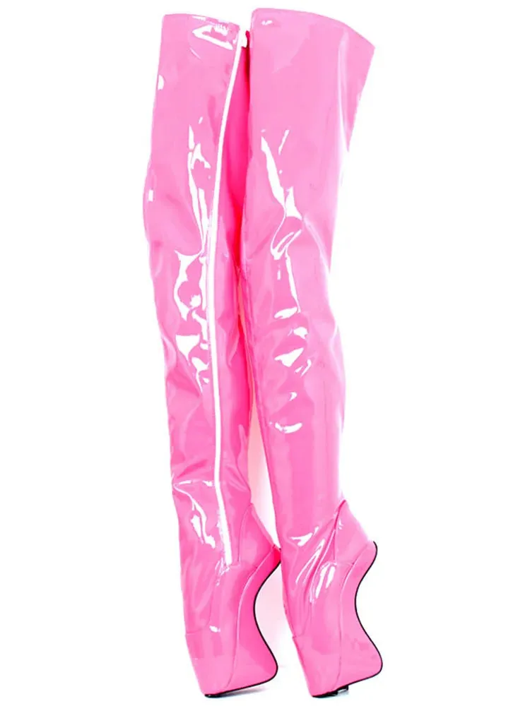 18cm Super High Hoof Heel Ballet Boots Over-the-knee Pu Leather Thigh High Boots