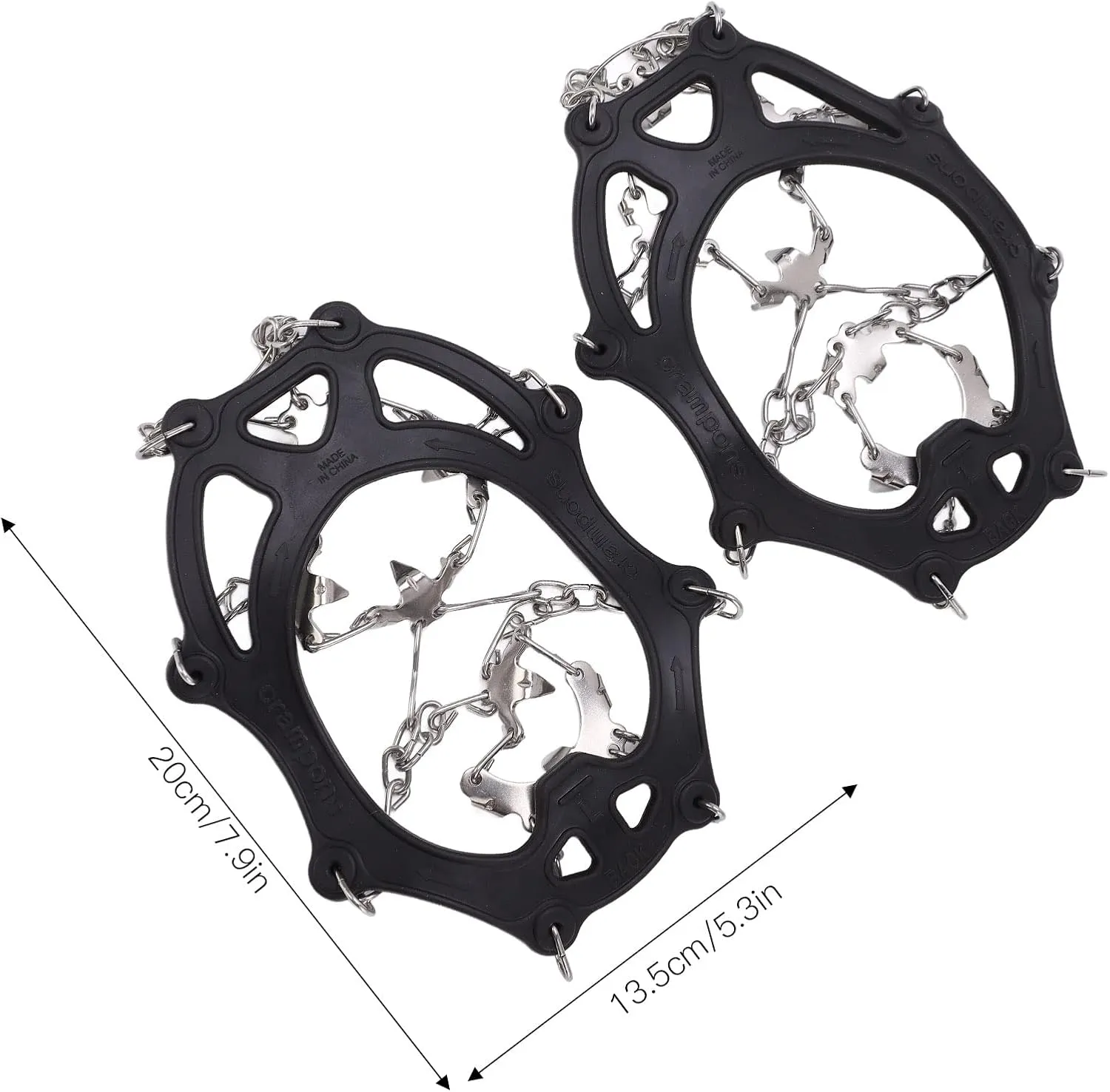 19 Spikes Crampons Shoe Cleats Snow Grips with Stainless Steel Claws for Hiking Walking Mountaineering, High Flexibility Black, 2 Crampons