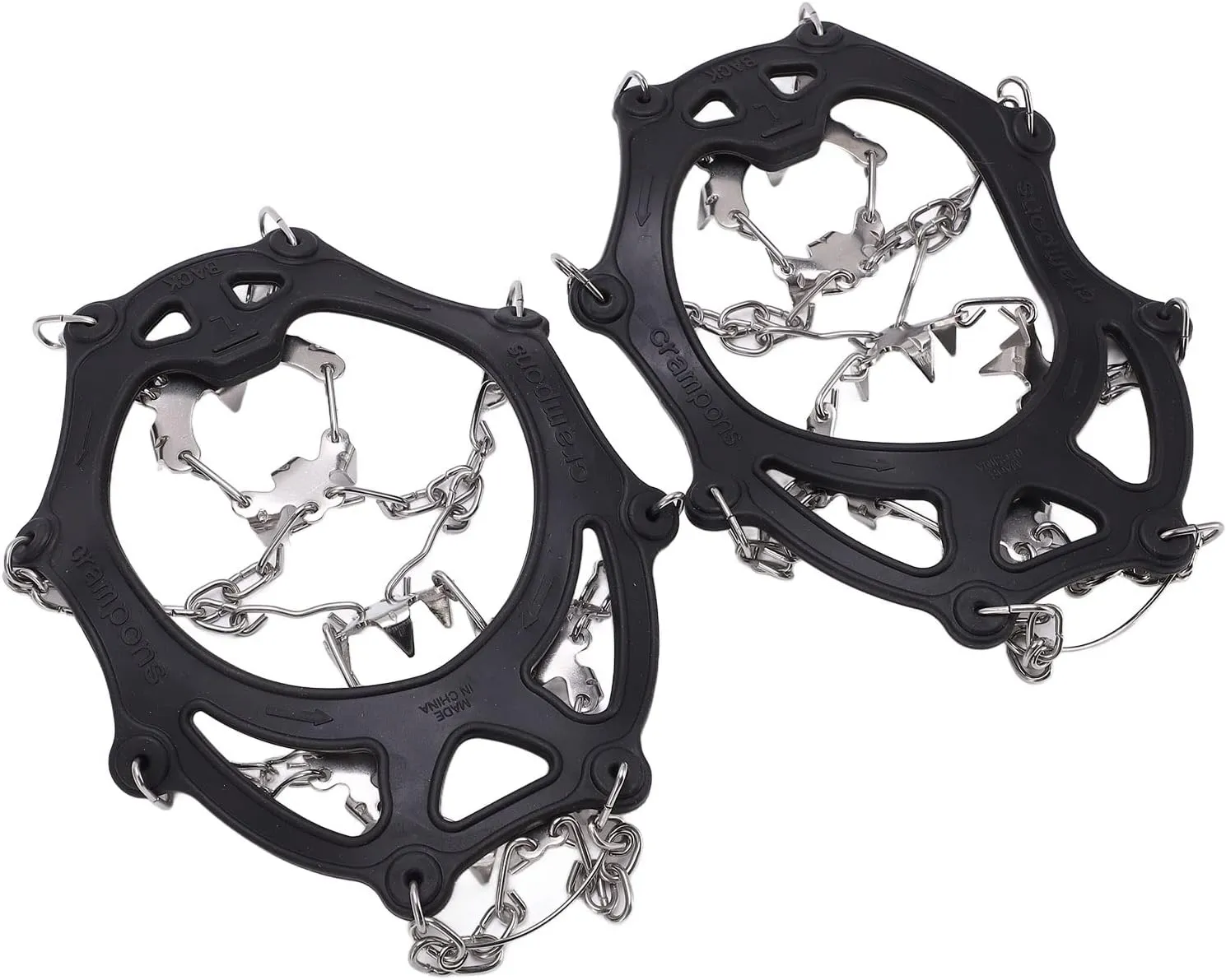 19 Spikes Crampons Shoe Cleats Snow Grips with Stainless Steel Claws for Hiking Walking Mountaineering, High Flexibility Black, 2 Crampons