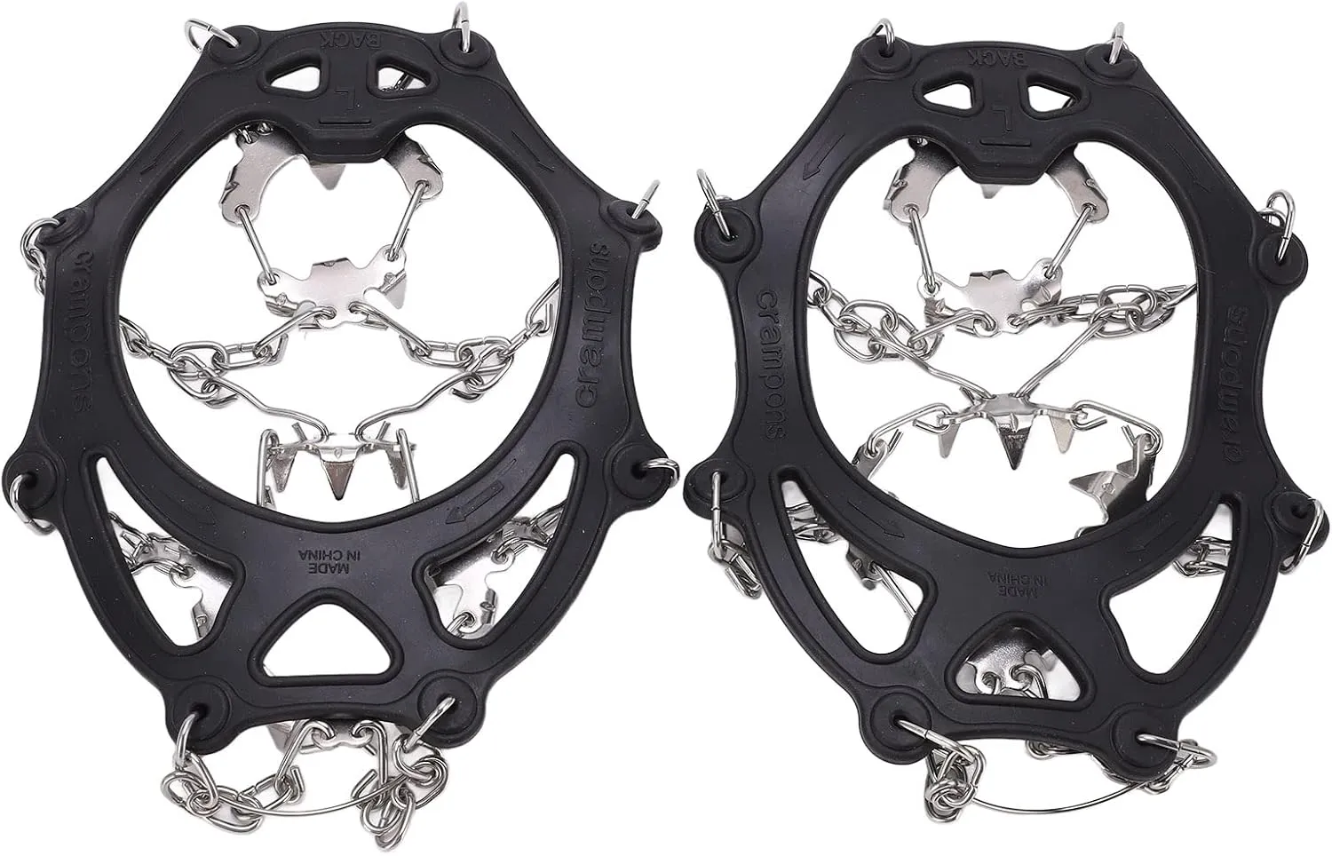 19 Spikes Crampons Shoe Cleats Snow Grips with Stainless Steel Claws for Hiking Walking Mountaineering, High Flexibility Black, 2 Crampons