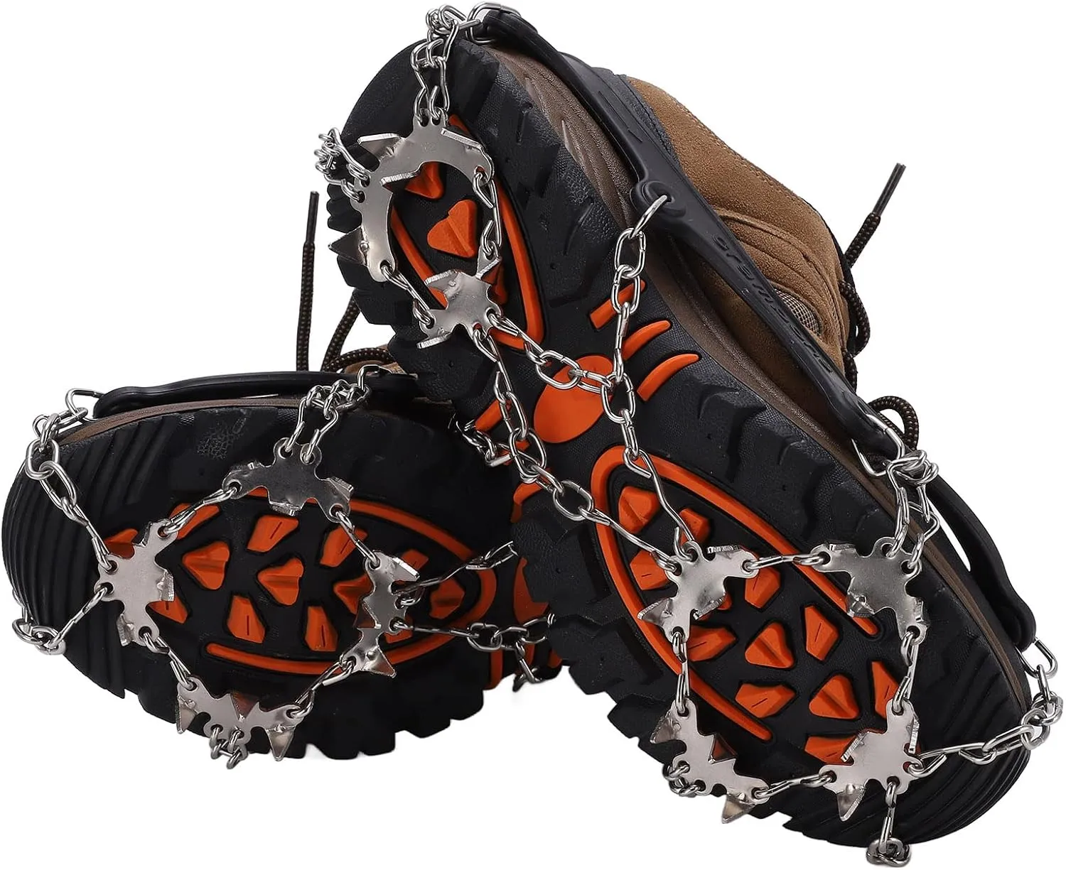19 Spikes Crampons Shoe Cleats Snow Grips with Stainless Steel Claws for Hiking Walking Mountaineering, High Flexibility Black, 2 Crampons
