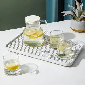 2 Pack Serving Tray & Dish Rack & Flat Drain Board, Multi-Use Tray for Serving, Fruit Drain, Cup Drain, White & Grey, Perfect for Coffee Table, Kitchen, Outdoors (8.85W x 15.35L)
