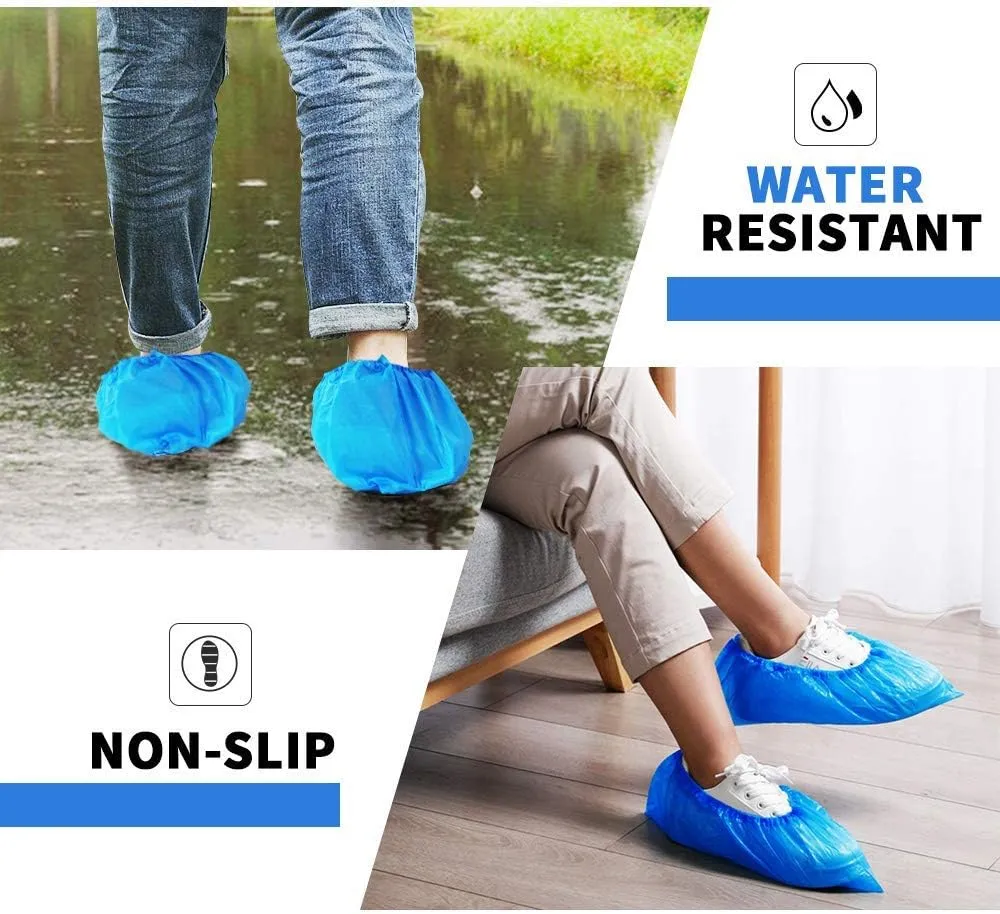 200 Pack 100 Pairs Disposable Shoe Covers Boot Cover Waterproof, Dust proof, The Size Fit Most, Non-slip, Blue, Protect Your Shoes, Floor, Carpet