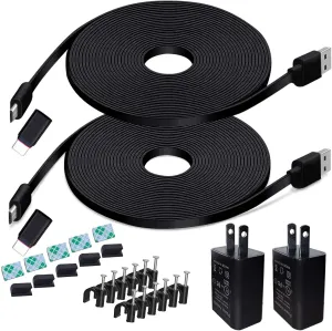 20FT Power Extension Cable Charger for Blink Outdoor 4(4th Gen)/(3rd Gen)/XT2,Wyze Cam v3/v3 Pro/v4,Ring Spotlight Cam Plus/Pro,Arlo Essential 2K,Micro USB & Type C Power Cord and Adapter(Black,2Pack)