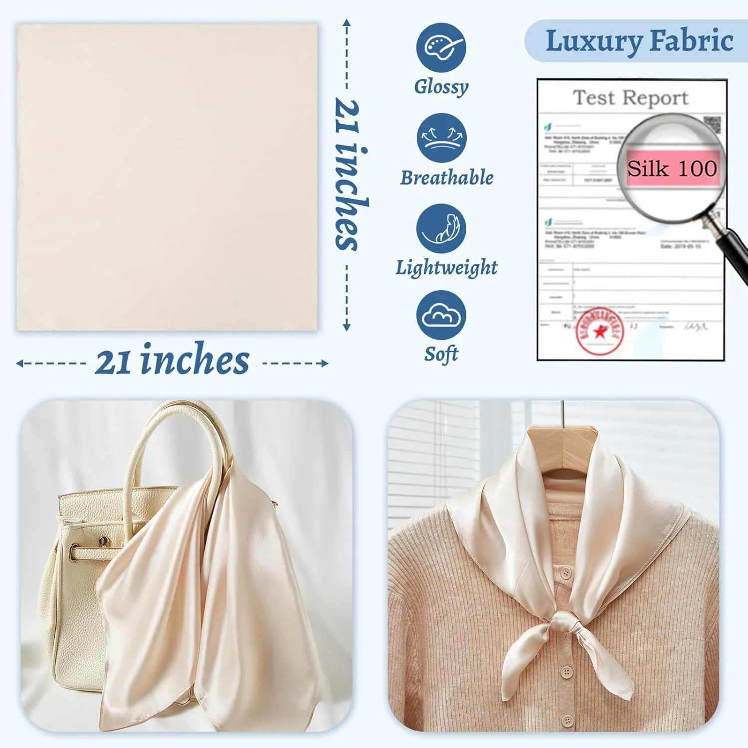 21"x21" Solid Color Silk Scarf-100% Mulberry Silk Neck Scarf-Light Thin Breathable Small Headscarfs