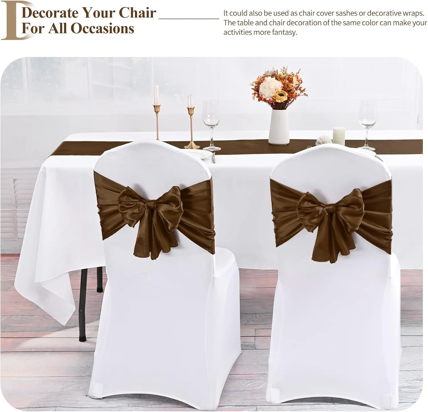 24 Pack Brown Satin Table Runners 12 x 72 Inch Long Bright Silk Smooth Fabric Gold Table Runners for Party Wedding Reception Birthday Banquet Decoration