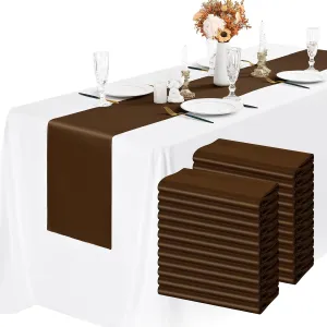 24 Pack Brown Satin Table Runners 12 x 72 Inch Long Bright Silk Smooth Fabric Gold Table Runners for Party Wedding Reception Birthday Banquet Decoration