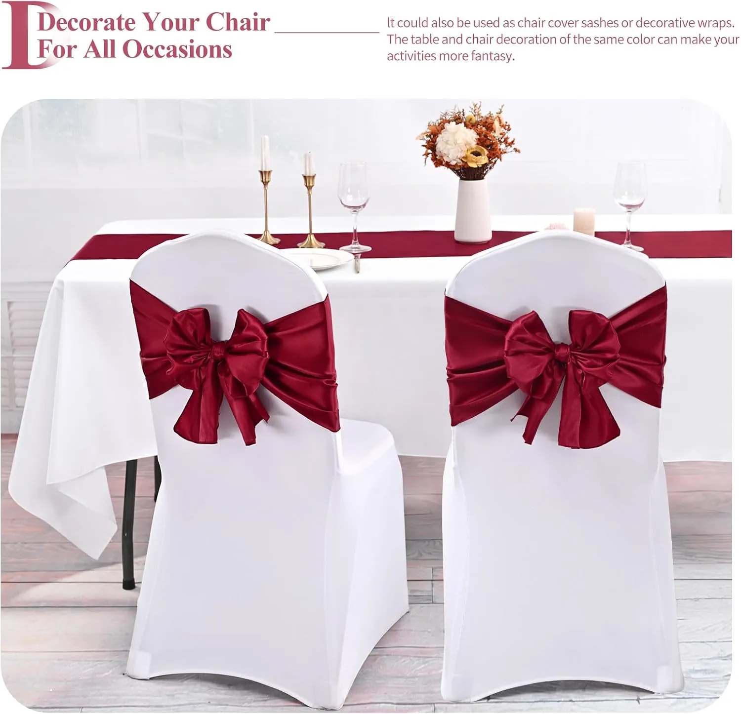 24 Pack Burgundy Satin Table Runners 12 x 72 Inch Long Bright Silk Smooth Fabric Burgundy Table Runners for Party Wedding Reception Birthday Banquet Decoration