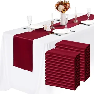 24 Pack Burgundy Satin Table Runners 12 x 72 Inch Long Bright Silk Smooth Fabric Burgundy Table Runners for Party Wedding Reception Birthday Banquet Decoration