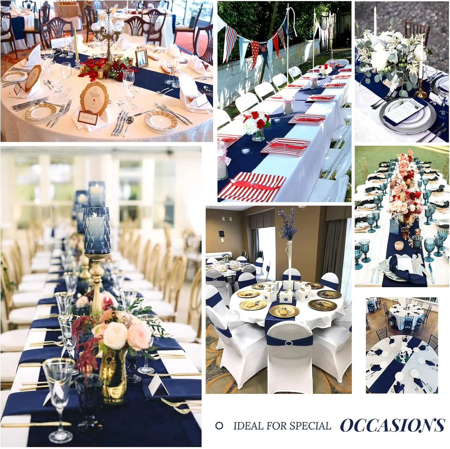 24 Pack Navy Blue Satin Table Runners 12 x 72 Inch Long Bright Silk Smooth Fabric Navy Blue Table Runners for Party Wedding Reception Birthday Banquet Decoration