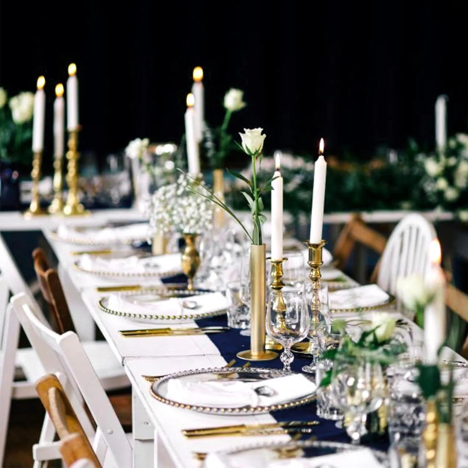 24 Pack Navy Blue Satin Table Runners 12 x 72 Inch Long Bright Silk Smooth Fabric Navy Blue Table Runners for Party Wedding Reception Birthday Banquet Decoration