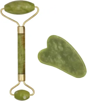 2pcs Facial Massager Roller Guasha Board Flat, Natural Jade Stone Eye Neck Thin Lift Relax Slimming Face Massage Tools-I Set