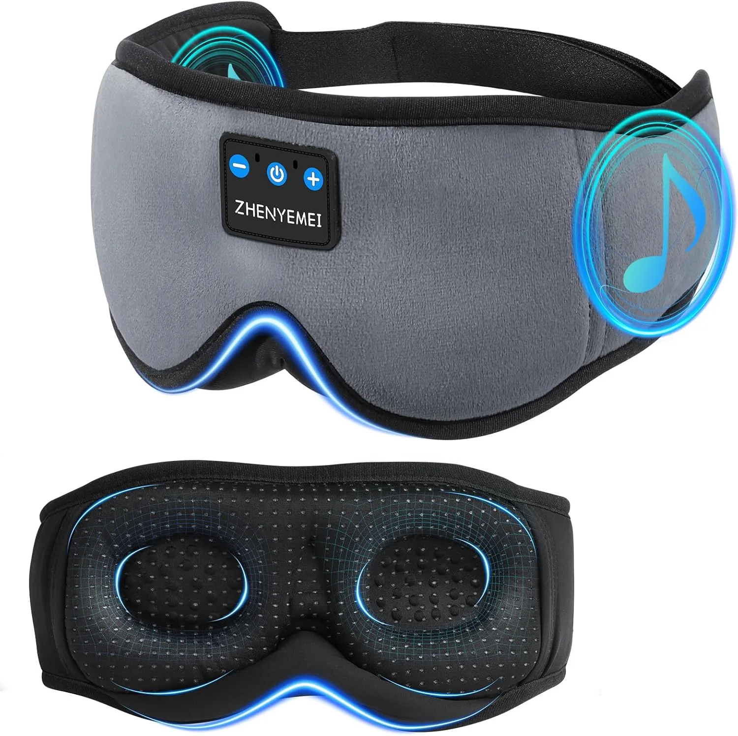 3D Sleep Mask with Bluetooth Headphones, Sleeping Headphones for Side Sleepers, Wireless Music Eye Mask with Ultra-Thin Stereo Speakers for Men, Women, Tech Gifts, Gray