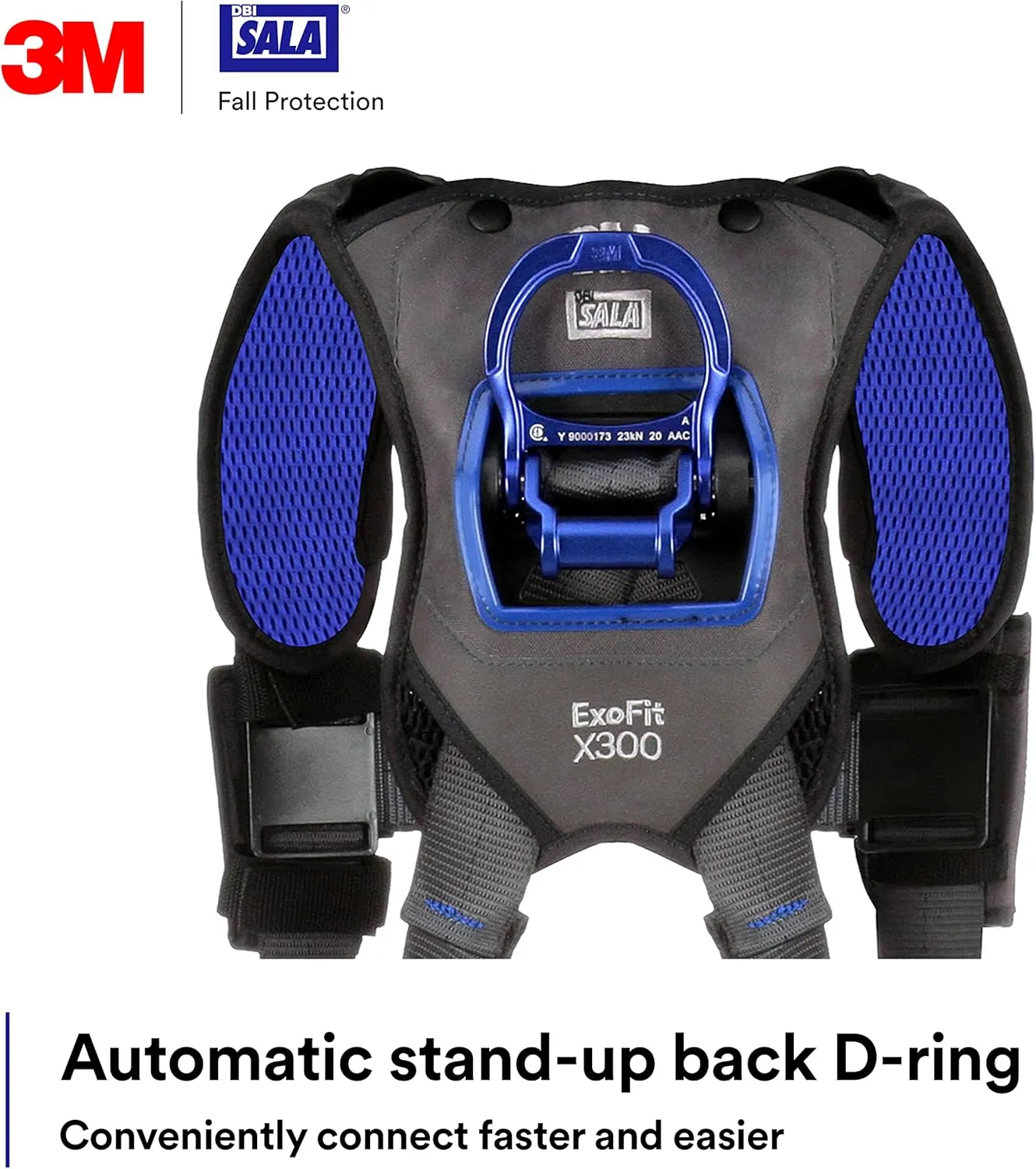 3M 1113007 DBI-SALA ExoFit NEX Vest Style Harness, Aluminum Back D-Ring, Locking Quick Connect Buckles, Large, Blue/Gray