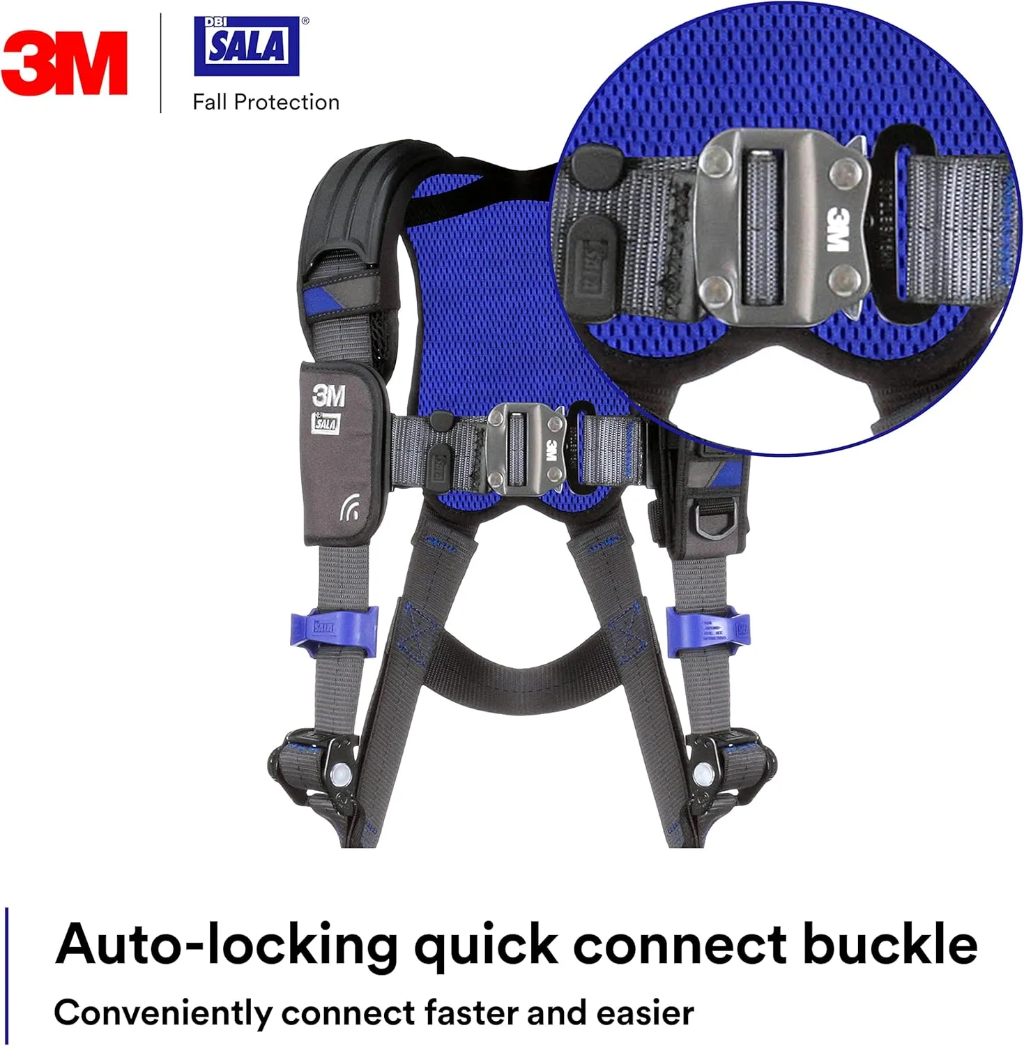 3M 1113007 DBI-SALA ExoFit NEX Vest Style Harness, Aluminum Back D-Ring, Locking Quick Connect Buckles, Large, Blue/Gray