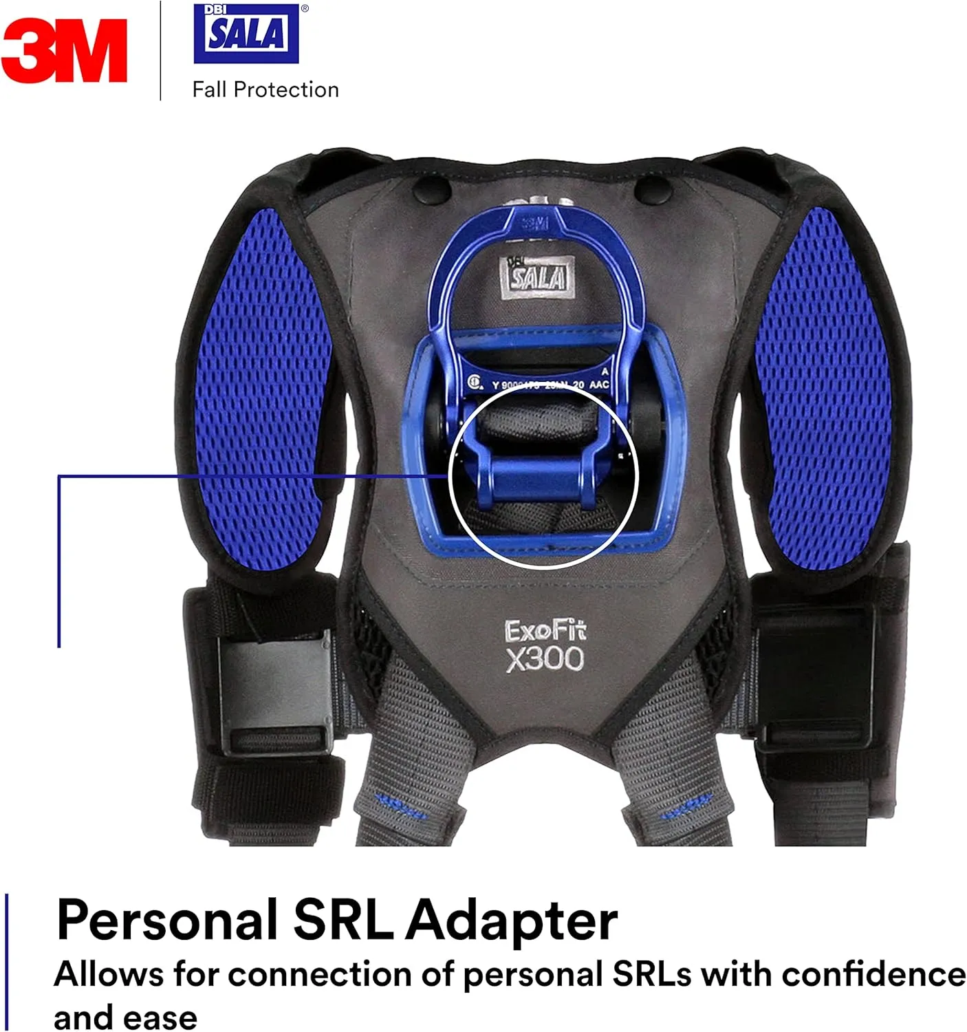 3M 1113007 DBI-SALA ExoFit NEX Vest Style Harness, Aluminum Back D-Ring, Locking Quick Connect Buckles, Large, Blue/Gray