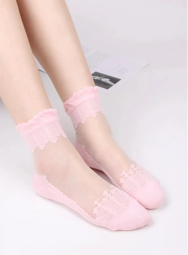 4-6 Pairs Lace Fishnet Socks - Ultra Thin, Elastic, Short Mesh, Sheer for Women