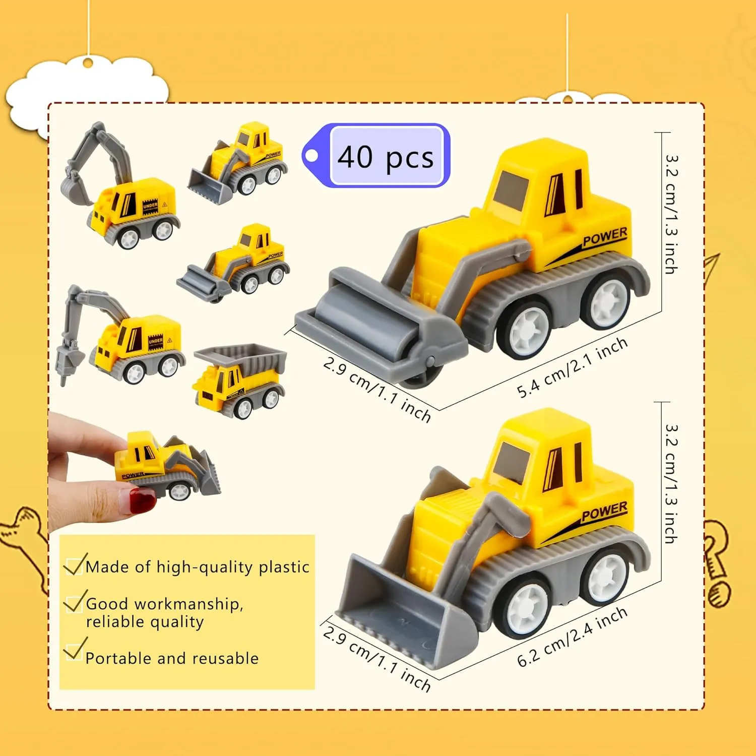 40 Pieces Mini Construction Vehicles Bulk Pull Back Construction Trucks Engineering Vehicles Small Construction Toys for Kids Construction Party Favors (Color Style 1)