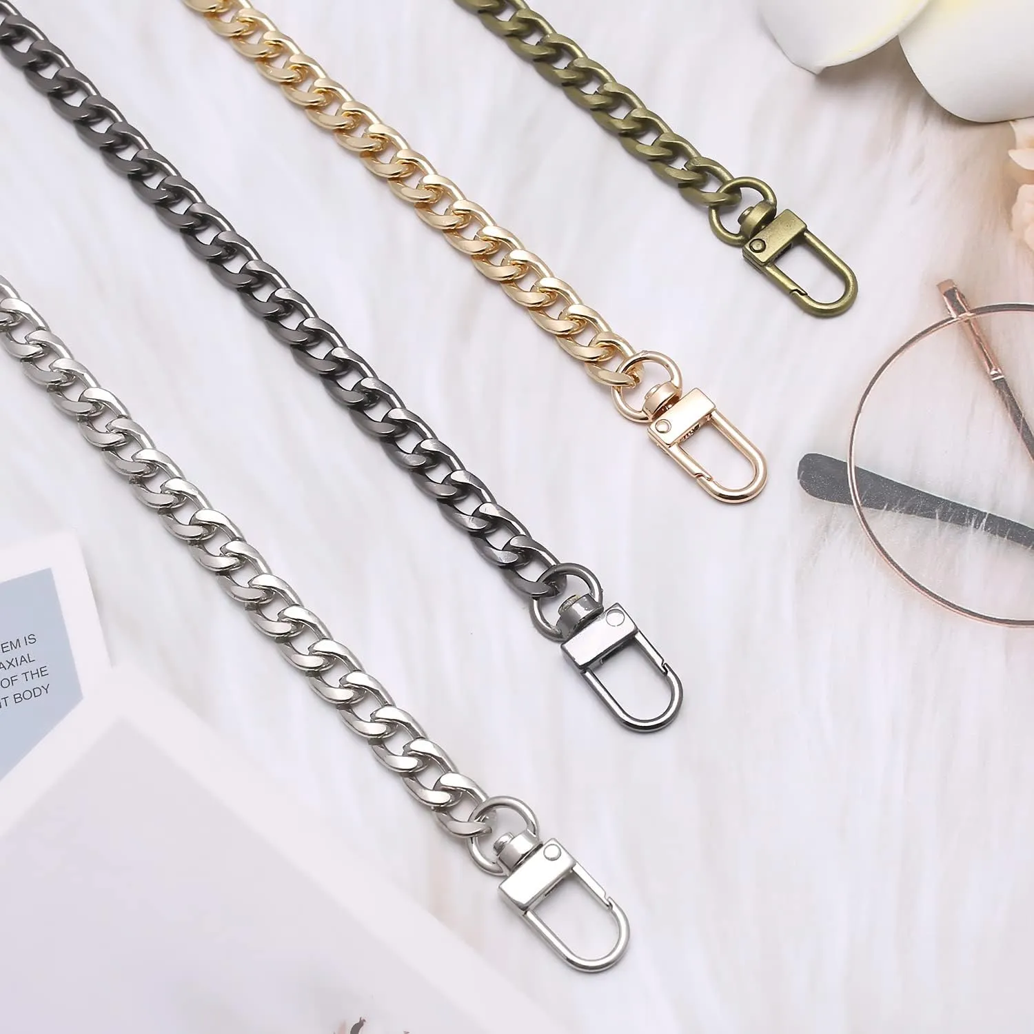 47.2 inch DIY Iron Flat Chain Belt, Handbag Replacement Belt, Shoulder Belt, Wallet Chain Belt, Metal Buckle (Silver 1 PCS)