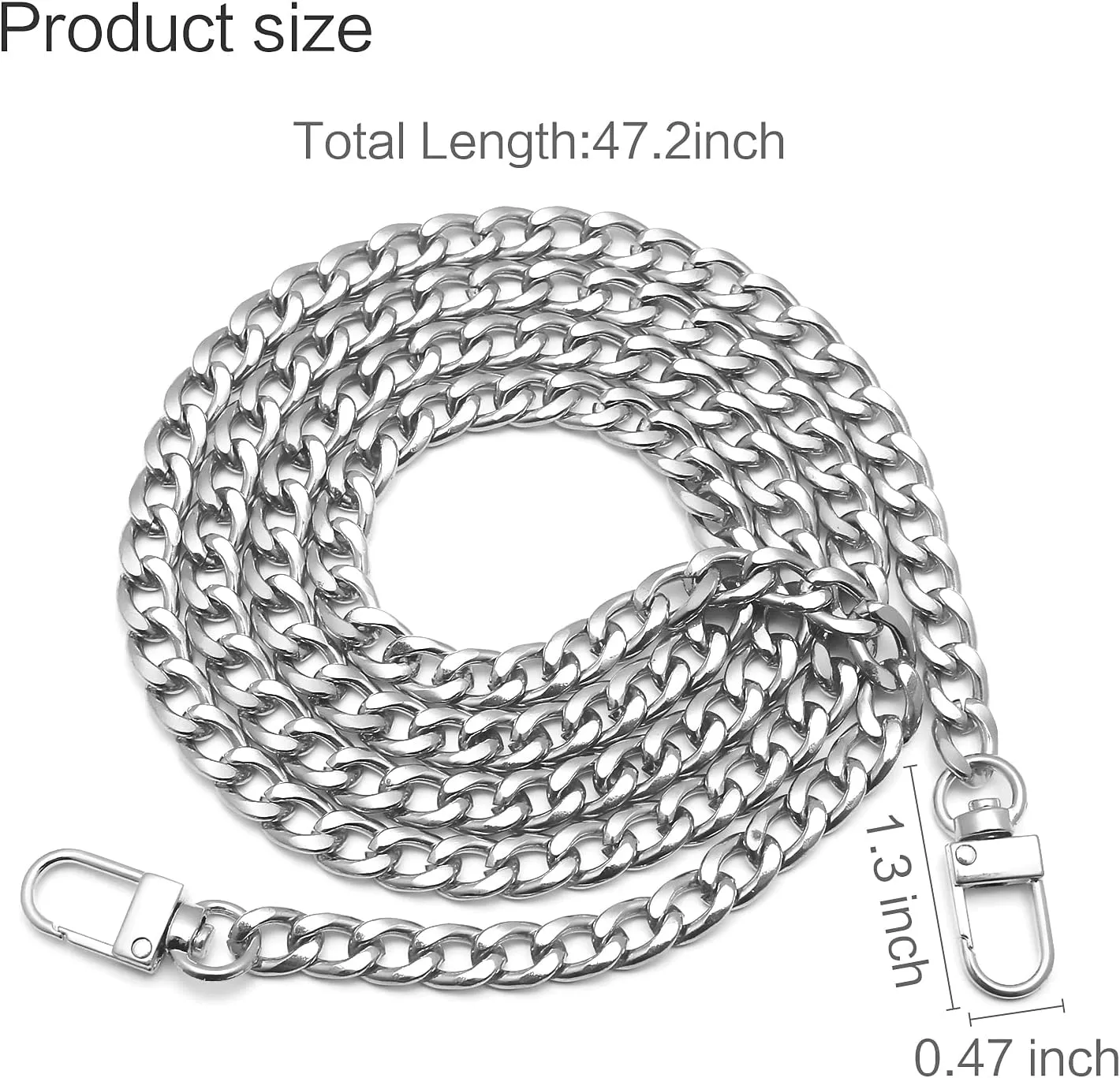 47.2 inch DIY Iron Flat Chain Belt, Handbag Replacement Belt, Shoulder Belt, Wallet Chain Belt, Metal Buckle (Silver 1 PCS)