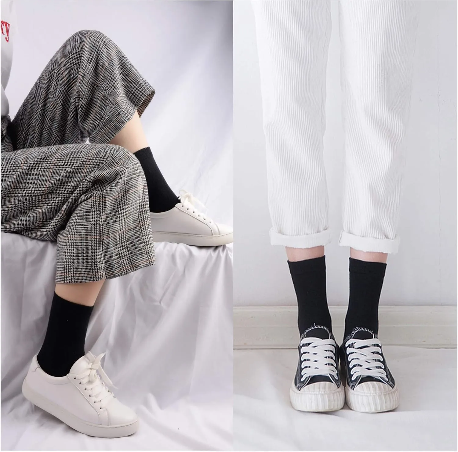 6-9 Pairs Women's Black Crew Socks Thin High Ankle LightWeight Ladies Socks