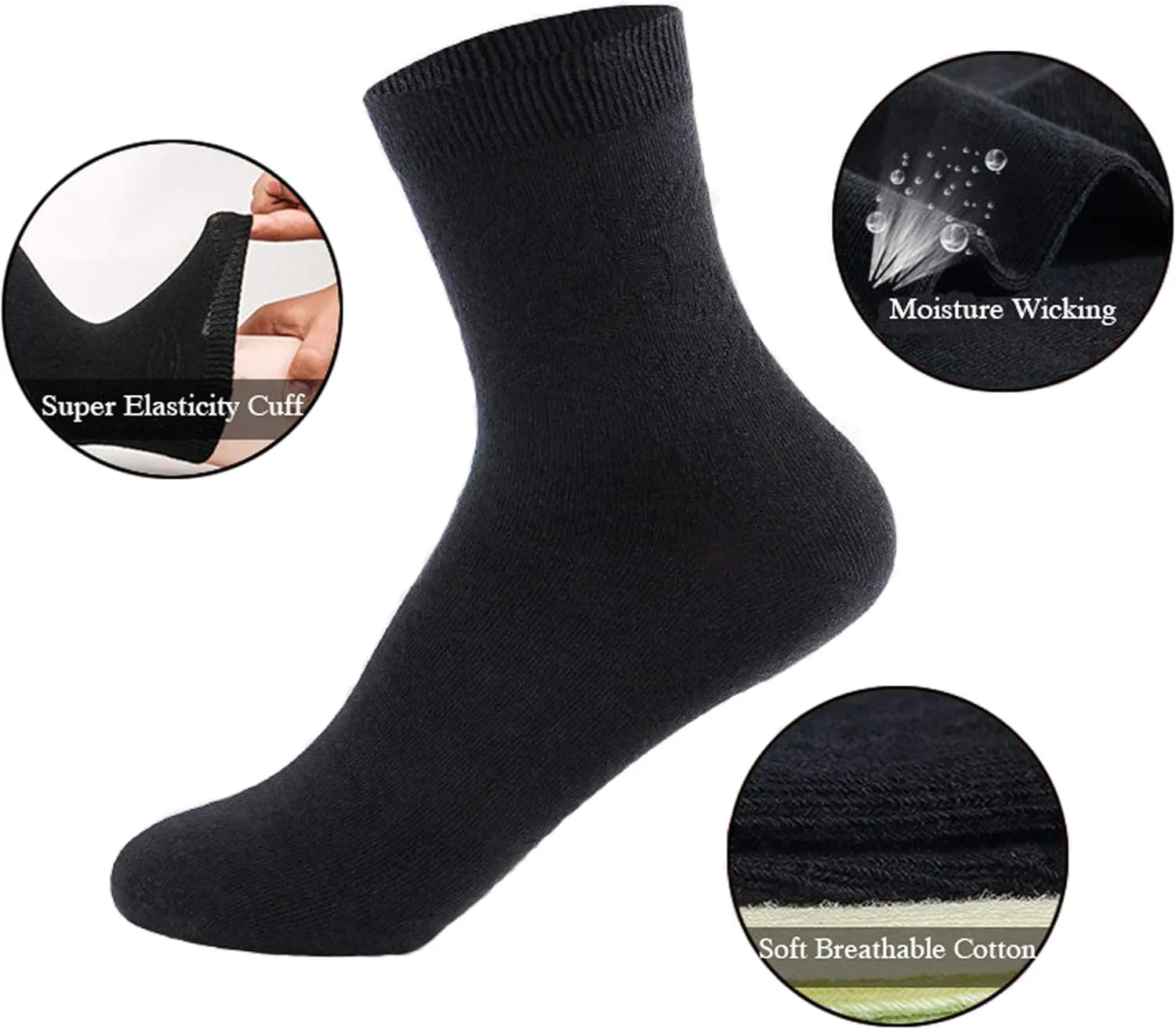 6-9 Pairs Women's Black Crew Socks Thin High Ankle LightWeight Ladies Socks