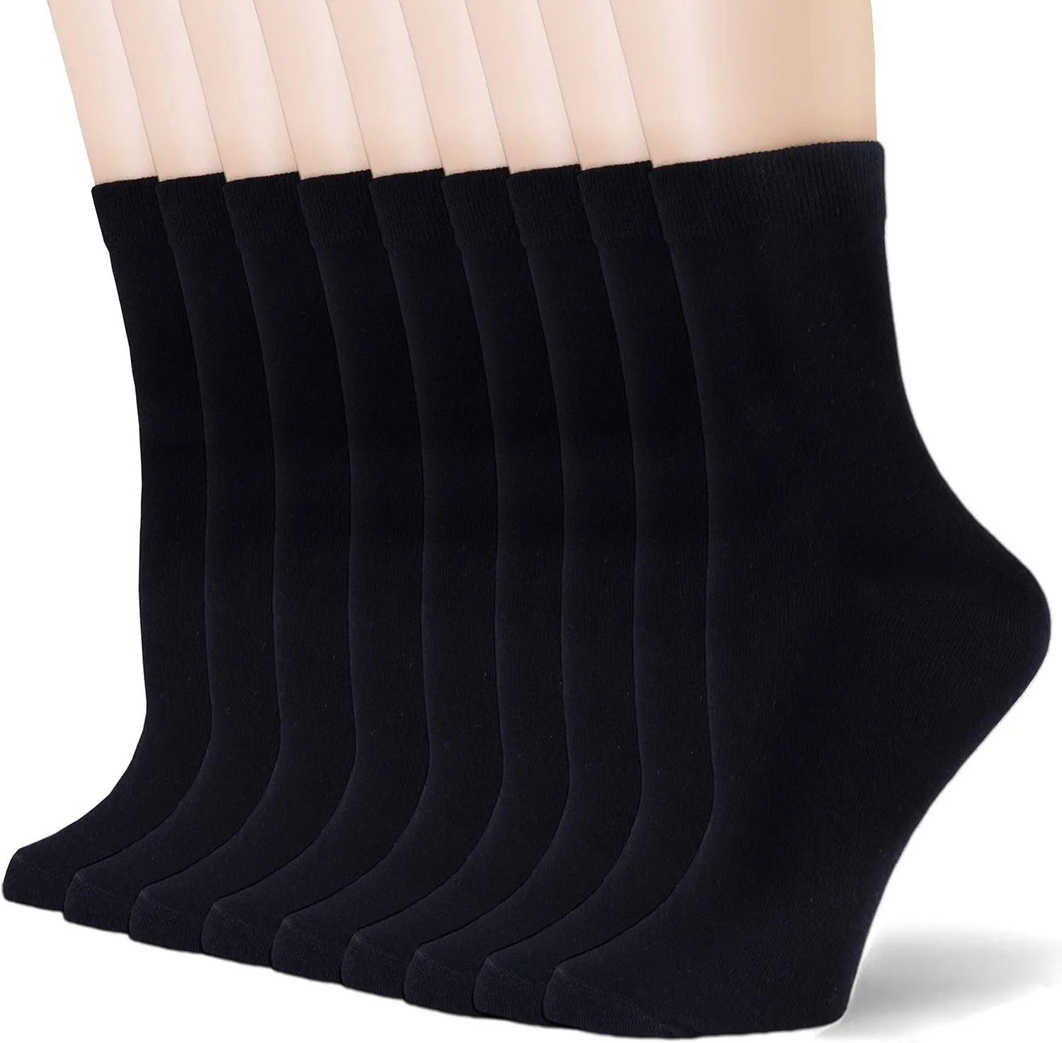 6-9 Pairs Women's Black Crew Socks Thin High Ankle LightWeight Ladies Socks
