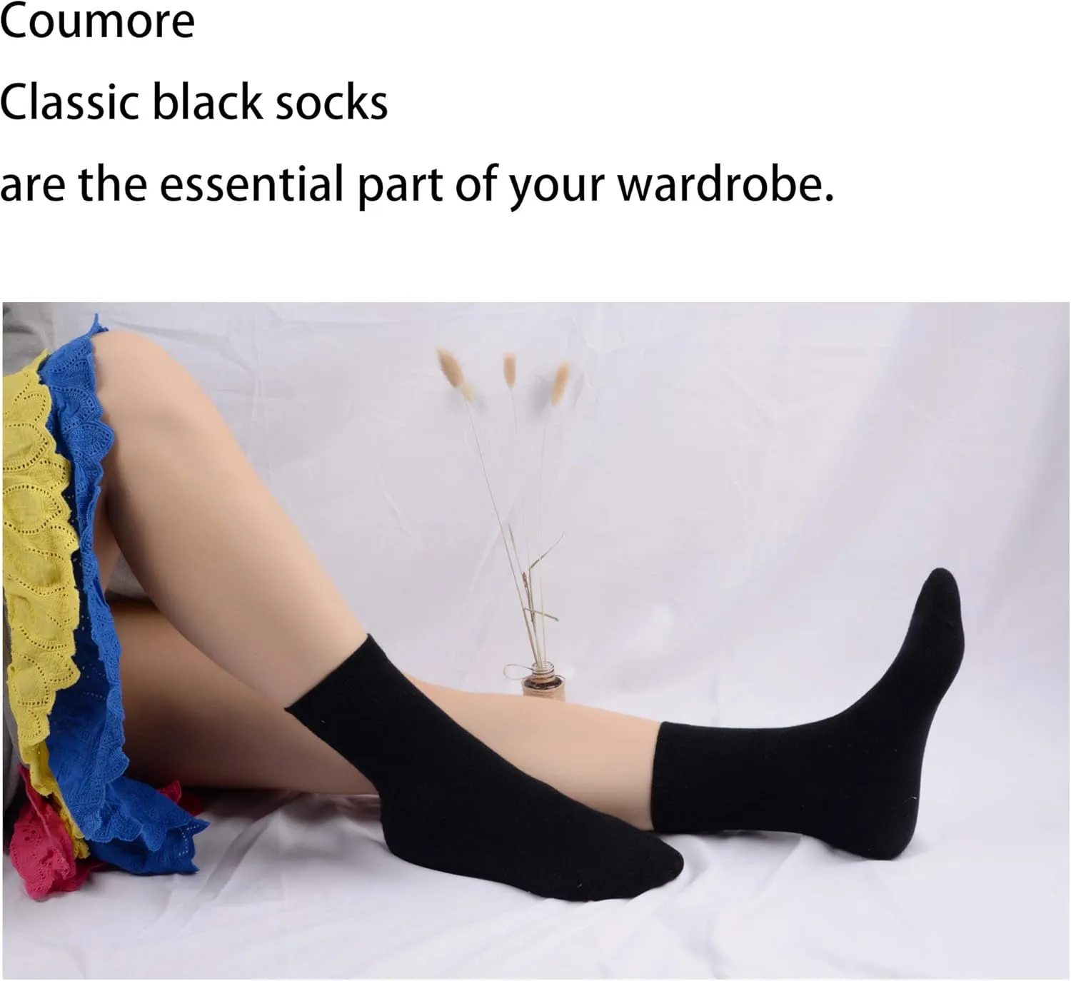6-9 Pairs Women's Black Crew Socks Thin High Ankle LightWeight Ladies Socks