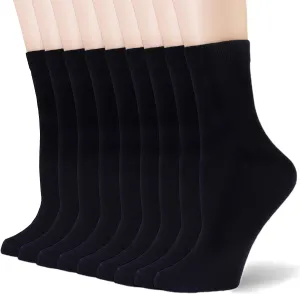 6-9 Pairs Women's Black Crew Socks Thin High Ankle LightWeight Ladies Socks