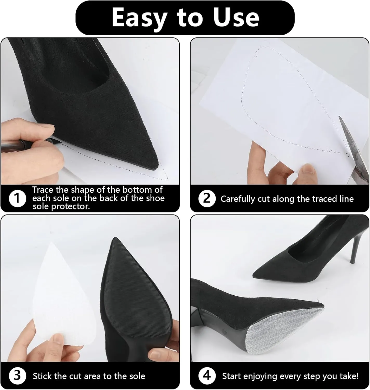 6 Pack Shoe Sole Protector - Self-Adhesive Anti-Slip Grips for High Heels & Boots | Shoes Non-Slip Bottom Covers for Women (6 x 4inches, Clear)