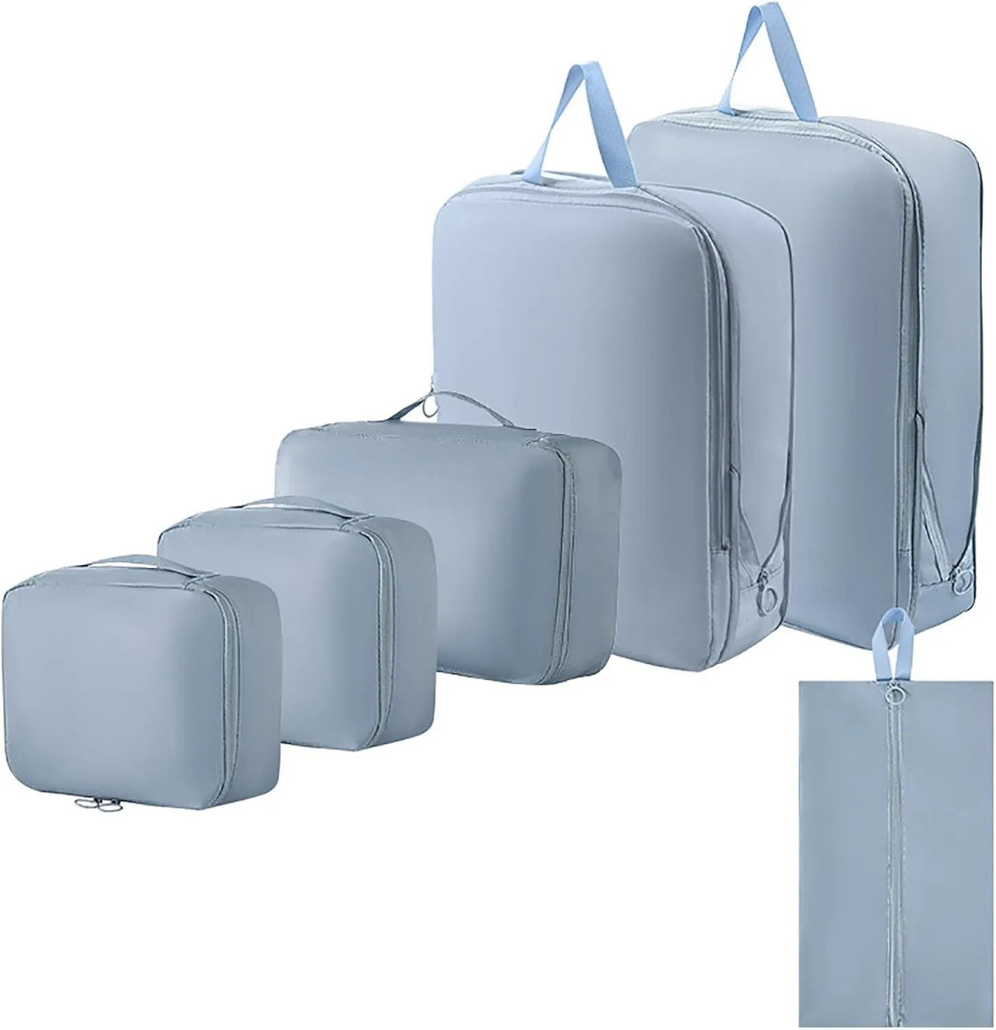6-Piece Travel Organizer Set, Lightweight Luggage Suitcase Organizer Bags with Shoe Compartment (Light Blue)