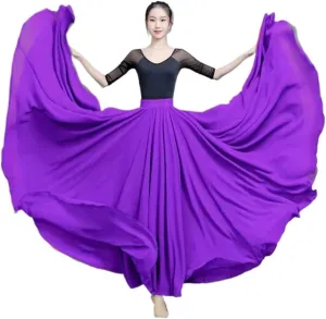 720 Degree Chiffon Skirt Ballet Belly Dance Women Double-Layer Long Skirts Dancer Practice Wear Performance