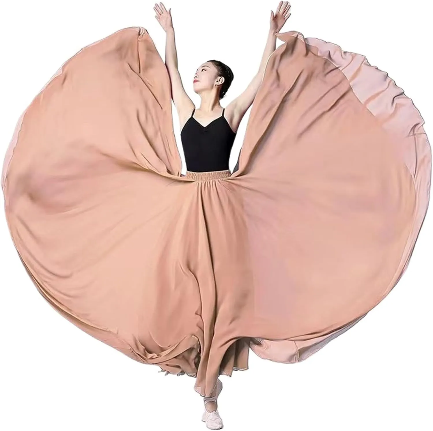 720 Degree Chiffon Skirt Ballet Belly Dance Women Double-Layer Long Skirts Dancer Practice Wear Performance