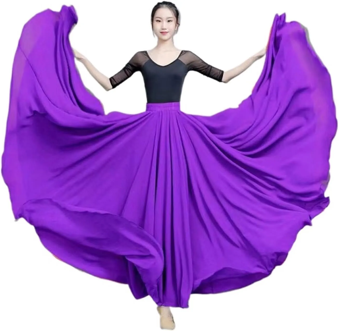 720 Degree Chiffon Skirt Ballet Belly Dance Women Double-Layer Long Skirts Dancer Practice Wear Performance