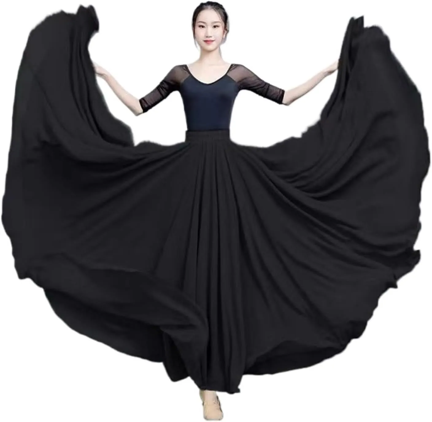 720 Degree Chiffon Skirt Ballet Belly Dance Women Double-Layer Long Skirts Dancer Practice Wear Performance
