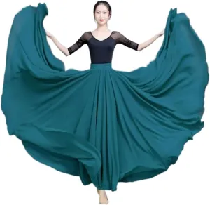 720 Degree Chiffon Skirt Ballet Belly Dance Women Double-Layer Long Skirts Dancer Practice Wear Performance