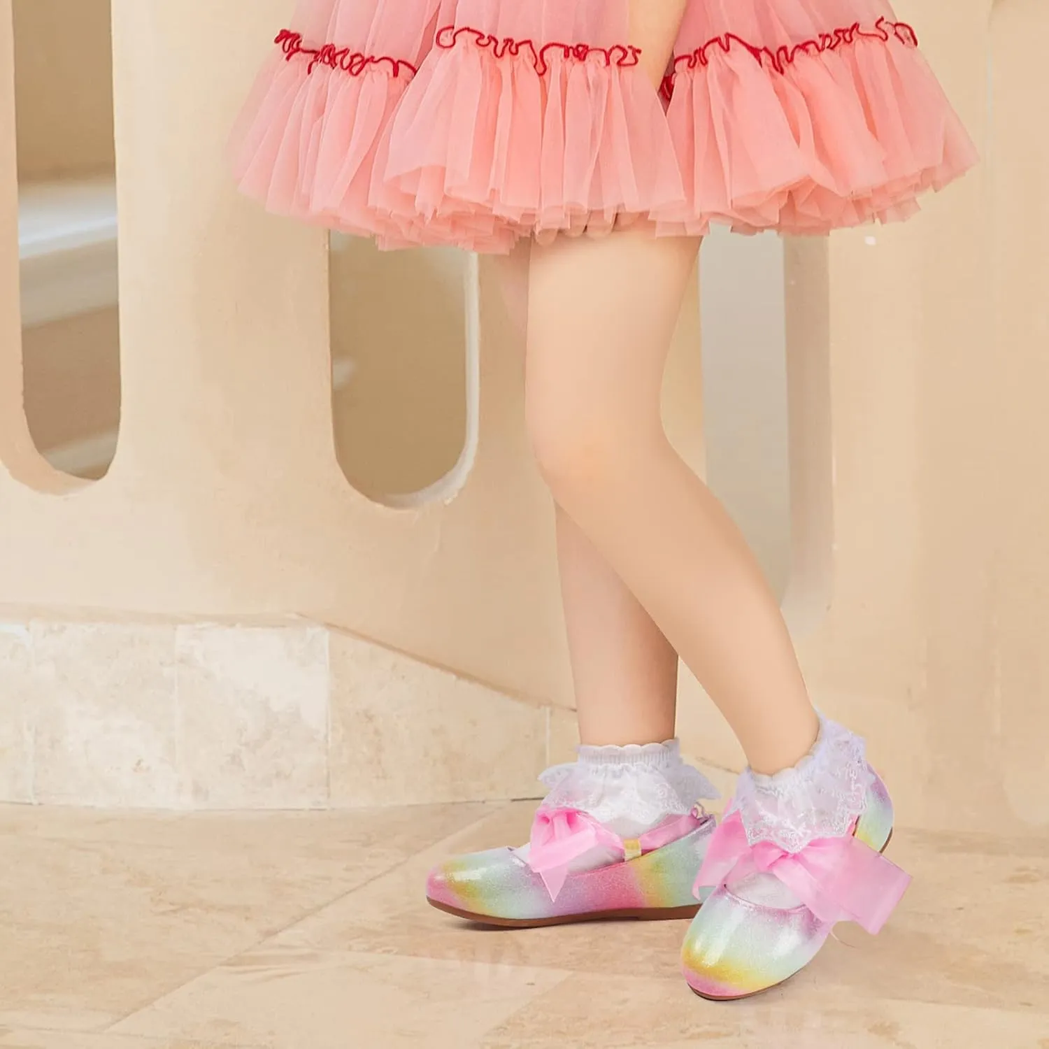 ADAMUMU Toddler Dress Shoes Flower Girl Shoes for Weeding Cute Toddler Mary Jane Shoes Lace Flore Ballet Flat for Walking, Jumping
