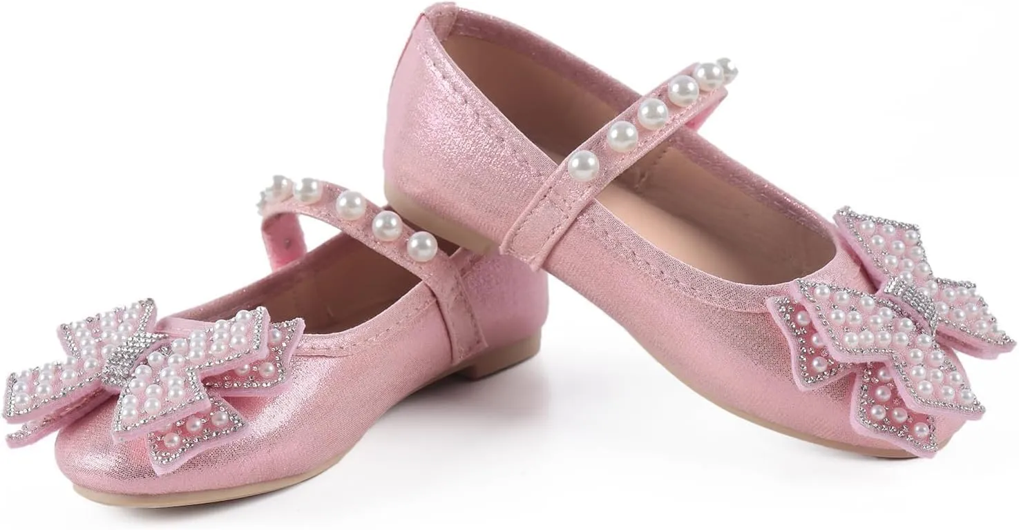 ADAMUMU Toddler Dress Shoes Flower Girl Shoes for Weeding Cute Toddler Mary Jane Shoes Lace Flore Ballet Flat for Walking, Jumping