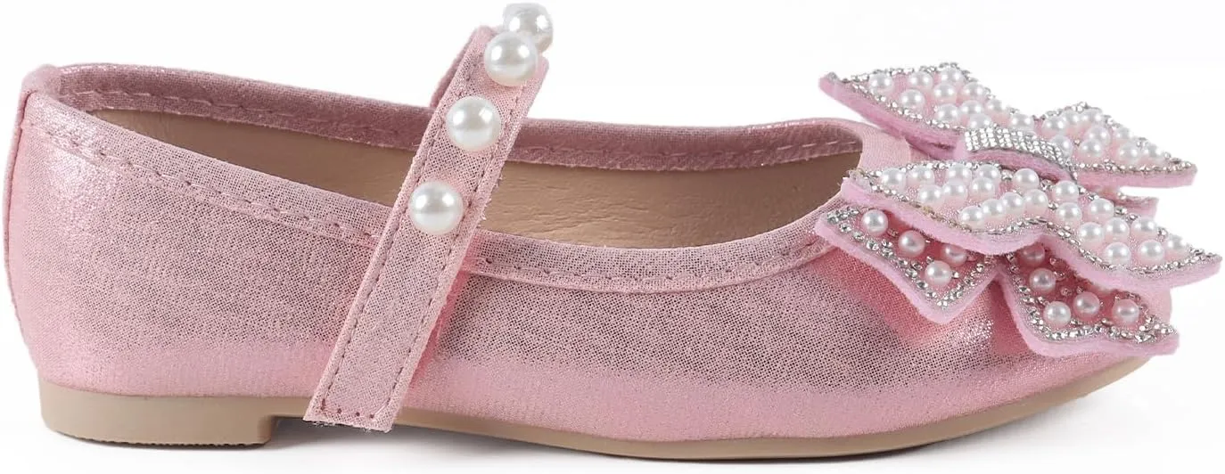 ADAMUMU Toddler Dress Shoes Flower Girl Shoes for Weeding Cute Toddler Mary Jane Shoes Lace Flore Ballet Flat for Walking, Jumping
