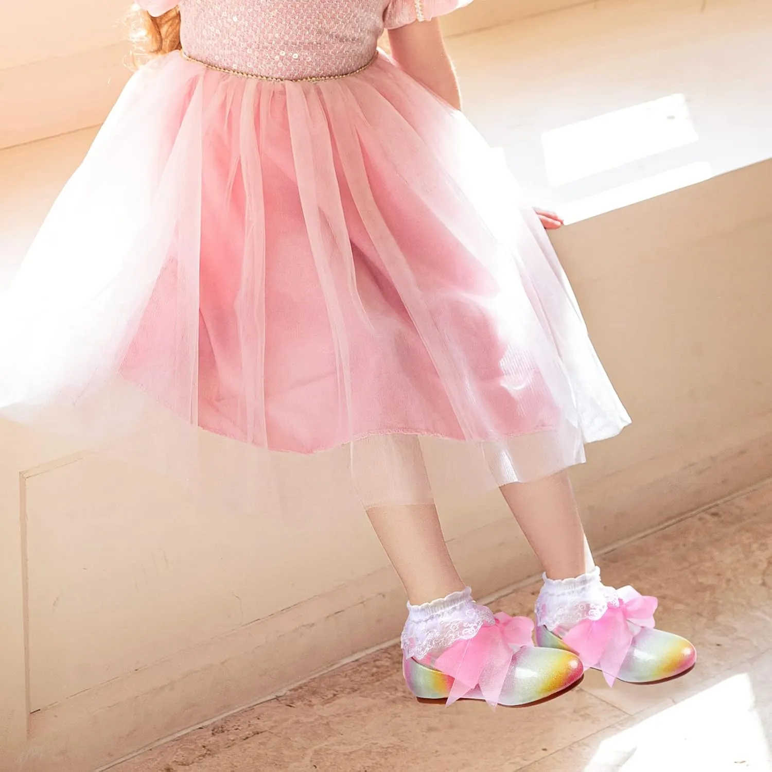 ADAMUMU Toddler Dress Shoes Flower Girl Shoes for Weeding Cute Toddler Mary Jane Shoes Lace Flore Ballet Flat for Walking, Jumping