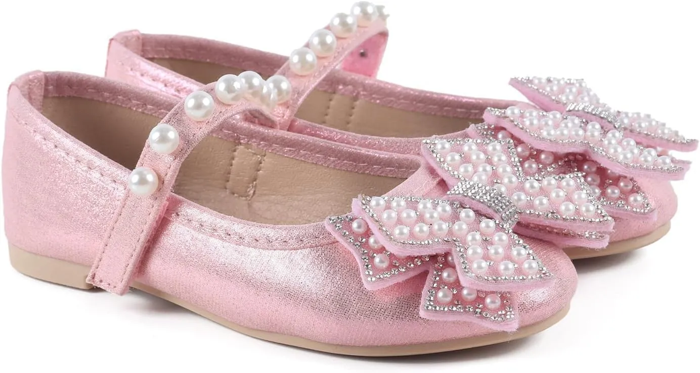 ADAMUMU Toddler Dress Shoes Flower Girl Shoes for Weeding Cute Toddler Mary Jane Shoes Lace Flore Ballet Flat for Walking, Jumping